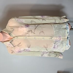 Vintage 90s Sheer Moody Floral Button Down Top‎ Earth Size Small Grunge Fairy